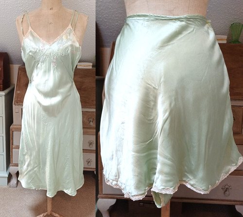 Vintage 1930s pale green satin