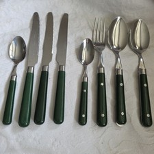 8 Pieces Spares vtg French Designer Guy Degrenne Cutlery Green MCM Stainless 