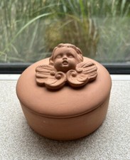 90s Style Cherub Angel Terracotta Trinket Dish With Lid