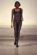 725057 Female In Skin tight Multi patterned Lycra Cat suit A4 Photo Print