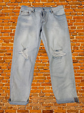 LEVI'S 501 LIGHT BLUE JEANS W32 L28 DISTRESSED RIPPED DENIM BUTTON FLY WOMENS