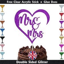Mr & Mrs Wedding Cake Topper Heart Design Glitter Cake Topper 14 Colour Options