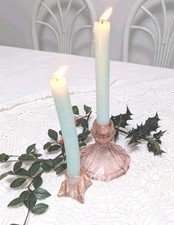2 x ART DECO VINTAGE antique GLASS DEPRESSION pale PINK GLASS CANDLESTICKS
