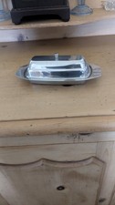Vintage Stainless Steel Silver Tone Metal Long Old School Butter Dish In VGC