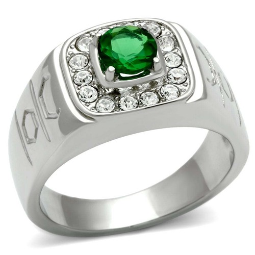 Mens silver ring green