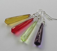 Handmade Fashion Jewellery Red Purple Long Faceted Teardrop Pendant Earrings
