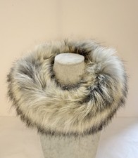 Moira C Faux Fur Headband Collar Scarf  Beige/Grey One Size Strong Elastic Join