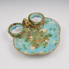 Victorian George Jones Majolica Bird's Nest Strawberry Tray c.1870