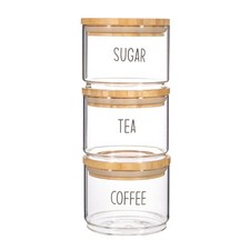 Sass & Belle Tea Coffee Sugar Jars | Stackable Glass & Bamboo Storage Set of 3