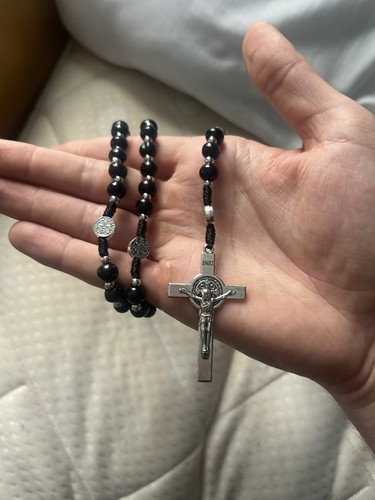 Black beaded catholic - beaded, rosary
