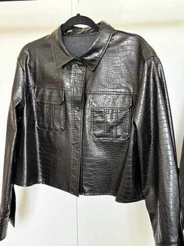 Black faux leather crop - leather,