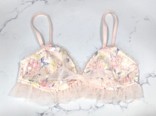 Victorias Secret Bralette Small Pink Sequin Tulle Shimmer Bow