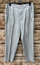 Mens Vintage Bhs Green 100% Cotton Elastic Waist Pleated Trousers UK 38 L31"