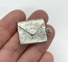 Small Solid Sterling Silver Envelope Shaped Stamp Holder Case Chatelaine Fob