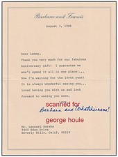 BARBARA & FRANK SINATRA - LETTER - SIGNED + ENVELOPE - 1988 - LEONARD GERSHE