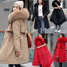 Women's Warm Long Coat Fur Fleece Thick Hooded Jacket Winter Parka Coat Outwear