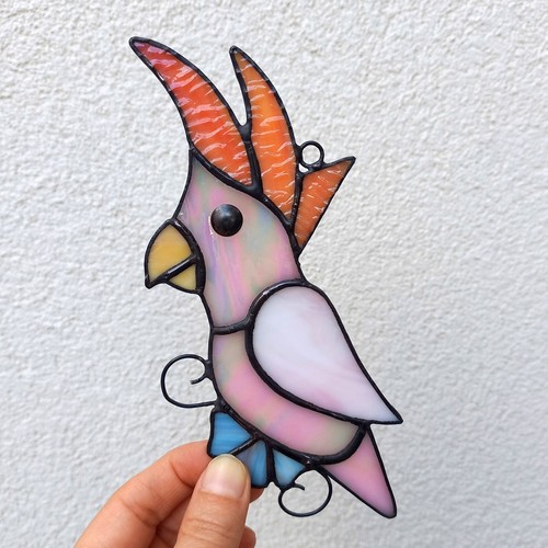 Pink cockatoo stained glass - pink,