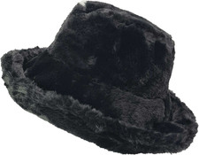 Ladies Wide Brim Adjustable Faux Fur Bucket Hat, fast UK post