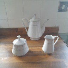 Crown Ming Fine China Classic By Jian Shiang Coffee Pot, Creamer & Sugar Set New