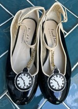 French Sole Jane Winkworth Alice In Wonderland Clock Patent Ballet Flats Sz 34
