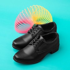 Beckett Boys Shoes Black Kids School Lace Up Block Heel Smart Formal SIZE