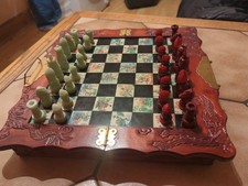 Vintage Chinese/ Asian hand carved Chess set Soapstone Figures Collectible
