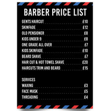 Barber shop Poster Price List