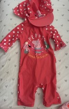 Girls Peppa Pig Sun Safe Swim Suit With Hat 18-24 Months 1.5-2 Years UPF