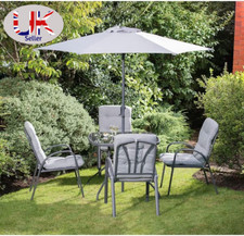 6 Piece Garden Patio Furniture Sets 4 Chairs and Parasol Table Padded Cushions