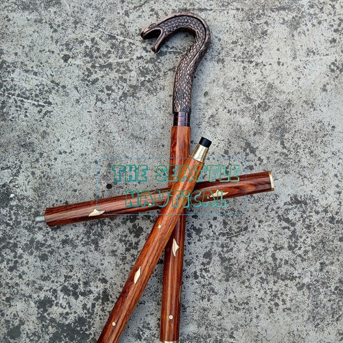 Wood carved walking stick - stick, 39"