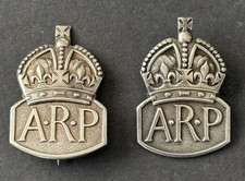2x Original WW2 HM 1938 Silver ARP Badges Air Raid Precautions Large Size
