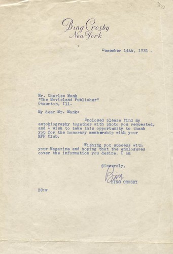 Bing crosby typed - typed, letter