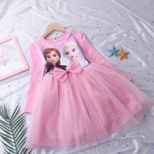 Kids Girls Elsa Anna Princess Dress Long Sleeve Birthday Party Fancy Tutu Dress