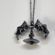 Vivienne Westwood Bat Necklace With Wings 3D Orb Gothic Pendant Chain