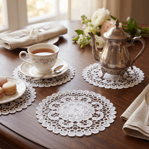 White lace placemat - placemat, round