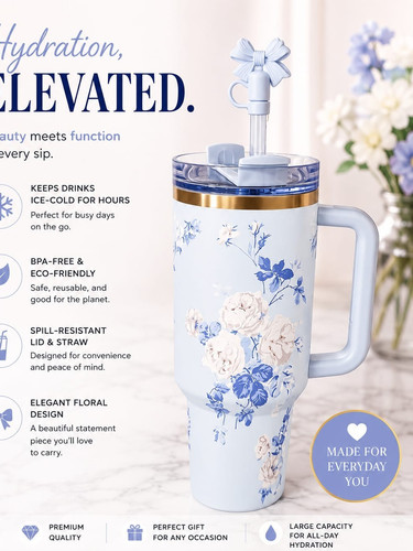 Insulated floral tumbler with - floral,