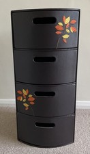 Brown with Orange + Yellow 3 Drawer Faux Leather Bedside  Cabinet/Storage Unit