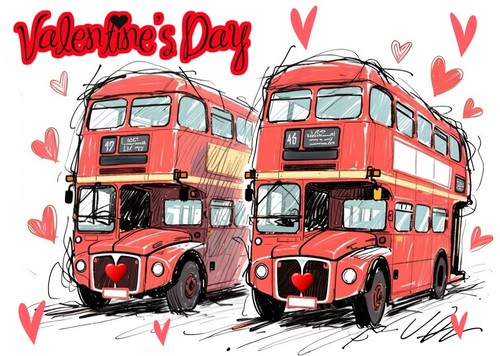 Buses valentine day card - buses, valentine's