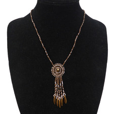 Dreamcatcher Style Beaded Necklace Brown and Clear Glass Seed Beads 49cm