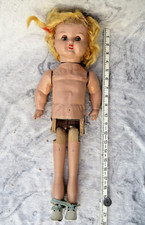 VINTAGE METAL BODY 20" DOLL COMPOSITE HEAD & ARMS WOODEN LEGS TILT SHUT EYES VGC