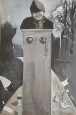 Louis Rollinde, Expressionist Portrait Le Guetteur, Mixed Technique, 54×70 cm