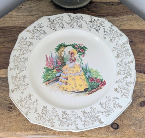 Vintage crinoline lady plate - vintage,