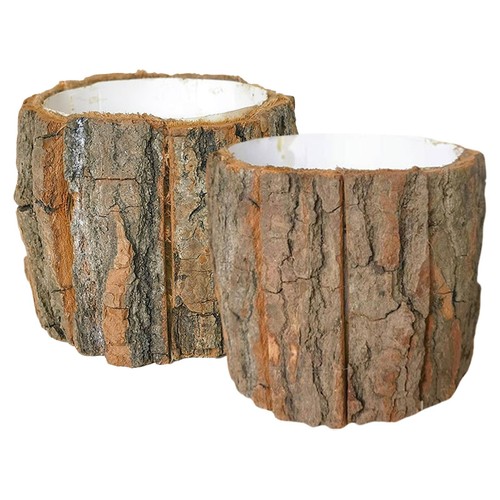 Wooden bark flower pot bucket - bark,
