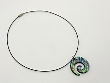 Vintage Necklace Pendant Abalone Paua Mexico Green Metal Maori Koru