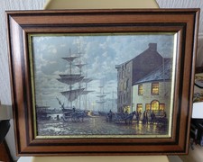 Oil painting Poole Quay.  19th Century 'Quayside By Evening' By Rodney Chapman