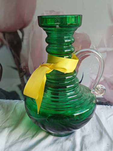Vintage ribbed green art glass - vintage,