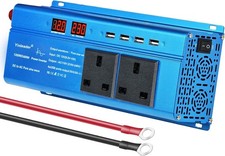 1200W/2400W Pure Sine Wave Power Inverter 12V DC to 240V AC, 2 UK Sockets, 4 USB