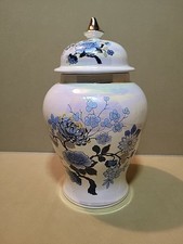 Vintage Sadler England Lusterware Ginger Jar Temple Jar Urn Blue Floral Design