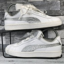 Puma Basket Heart White/Silver Lace Up Bow Design Women’s Trainers UK 5 /EU 38