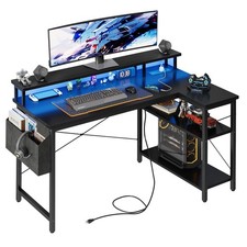 Grandder L Shaped Desk with LED Lights & Power Outlets, 120 cm Gaming Desk wi...